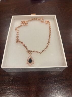 Rose Gold Chain Necklace with Black Onyx Teardrop Pendant